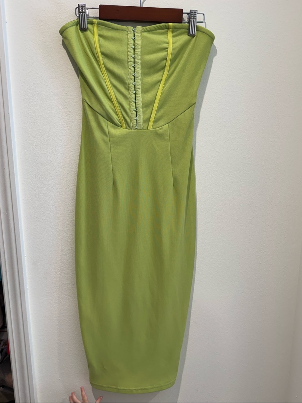 PrettyLittleThing Strapless Neon Lime Midi Dress